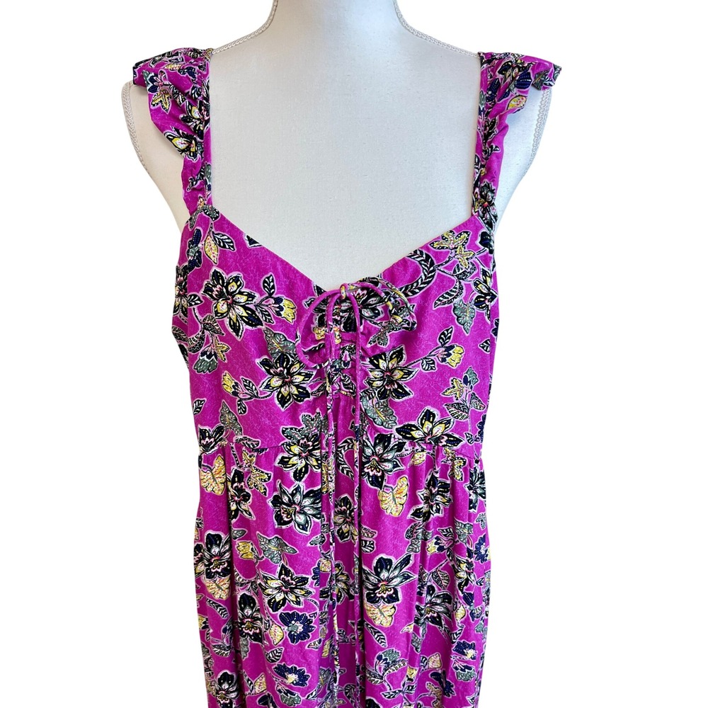 LOFT Maxi Dress Sz 14 Milkmaid Floral Ruffle Sleeve‎ Smocked Babydoll Romantic - Picture 3 of 11